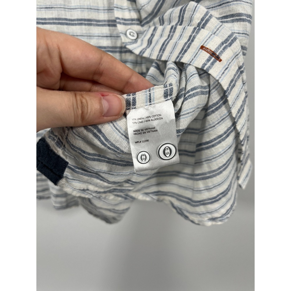 Weatherproof Mens Linen Blend Button Down Shirt White Stripe Lightweight - Picture 4 of 10